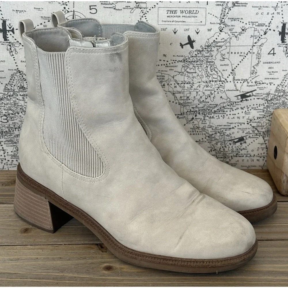 Dr. Scholl's Redux Ankle Boots Cream Heeled Office Grunge Women's Sz 10 M